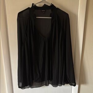 Who What Wear Black Pleated Ruffled Long Sleeve Blouse